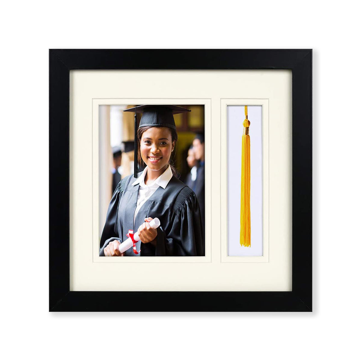 10x10 Black Diploma Shadow Box Frame for 5x7, 2x7 Picture and Ivory Mat(6 Pack) Picture Frame Golden State Art