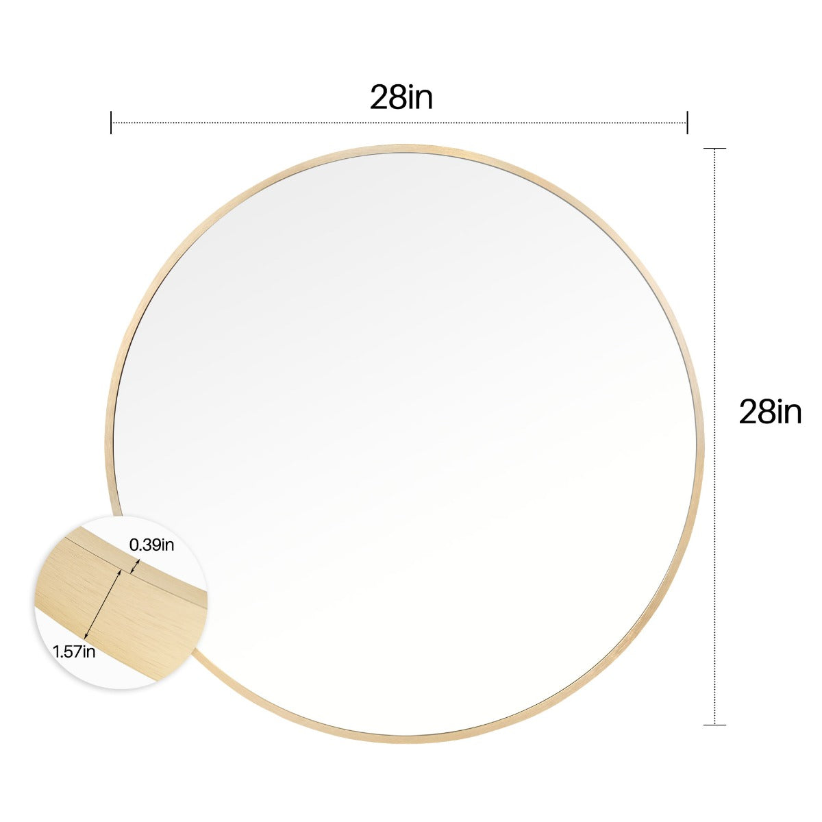 28x28 Gold Aluminum Metal Round Framed Silver-Backed Mirror Golden State Art