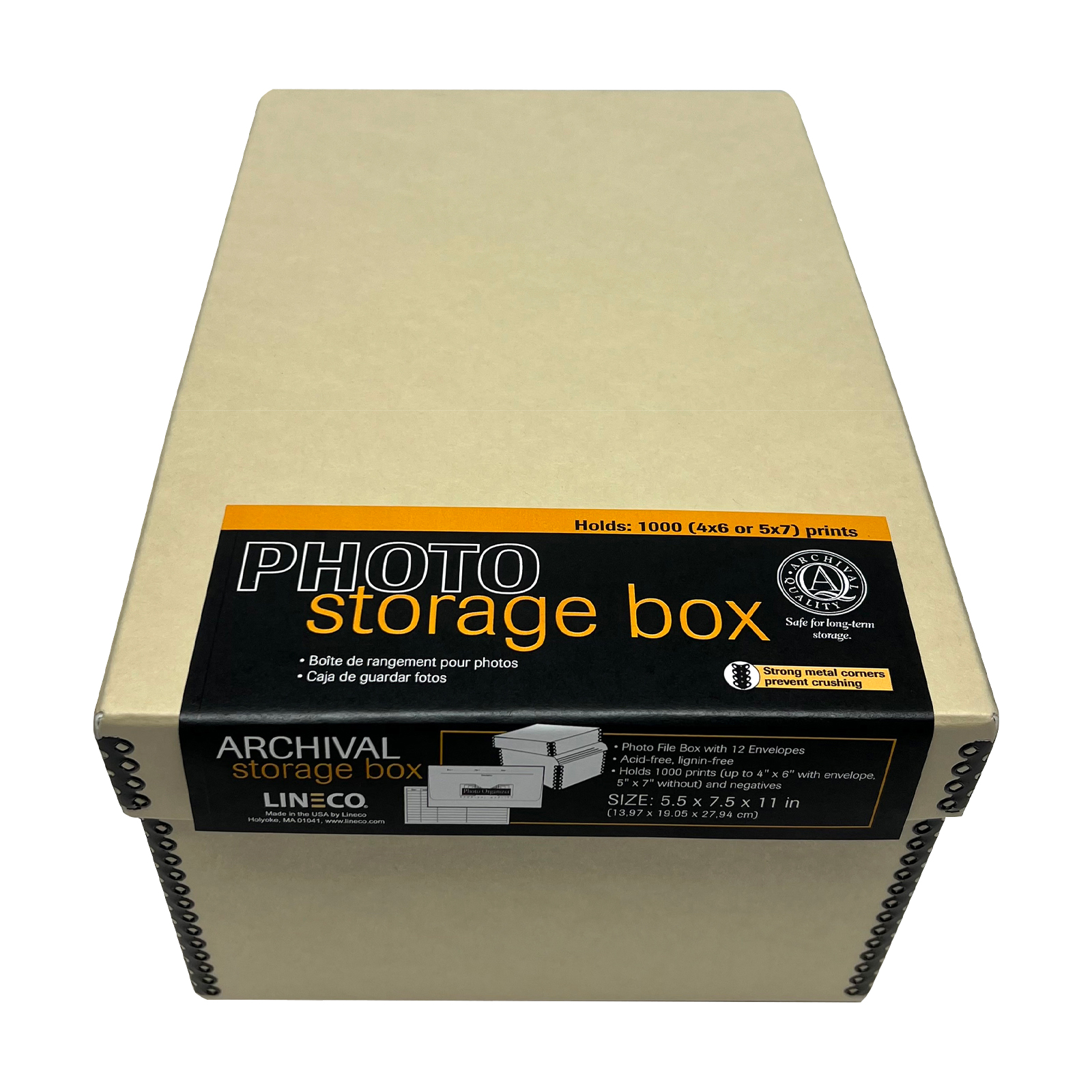 Lineco Black Photo Storage Box 11x7.5x5.5 Inches with Drop Front