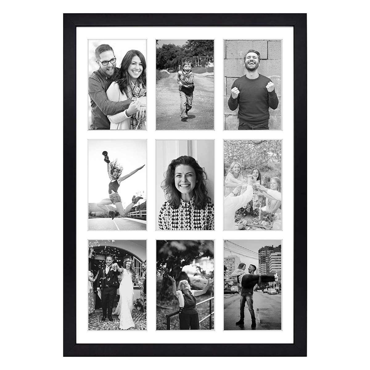 Golden State Art, 8x10 Black Photo Wood Collage Frame with Real Glass and White Mat Displays (2) 4x6 Pictures