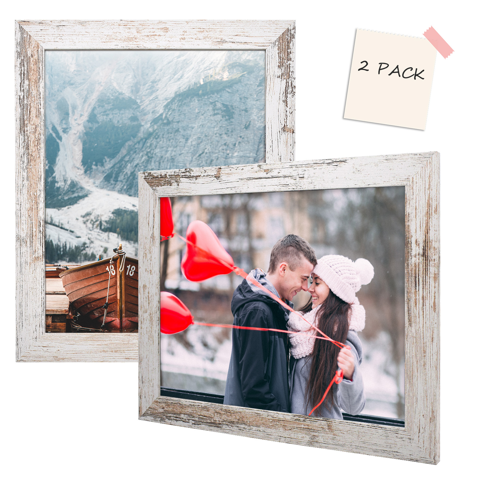 Golden State Art,BOGO 8x8 White Frames For 4x4 Picture with Ivory Mat and  Real Glass