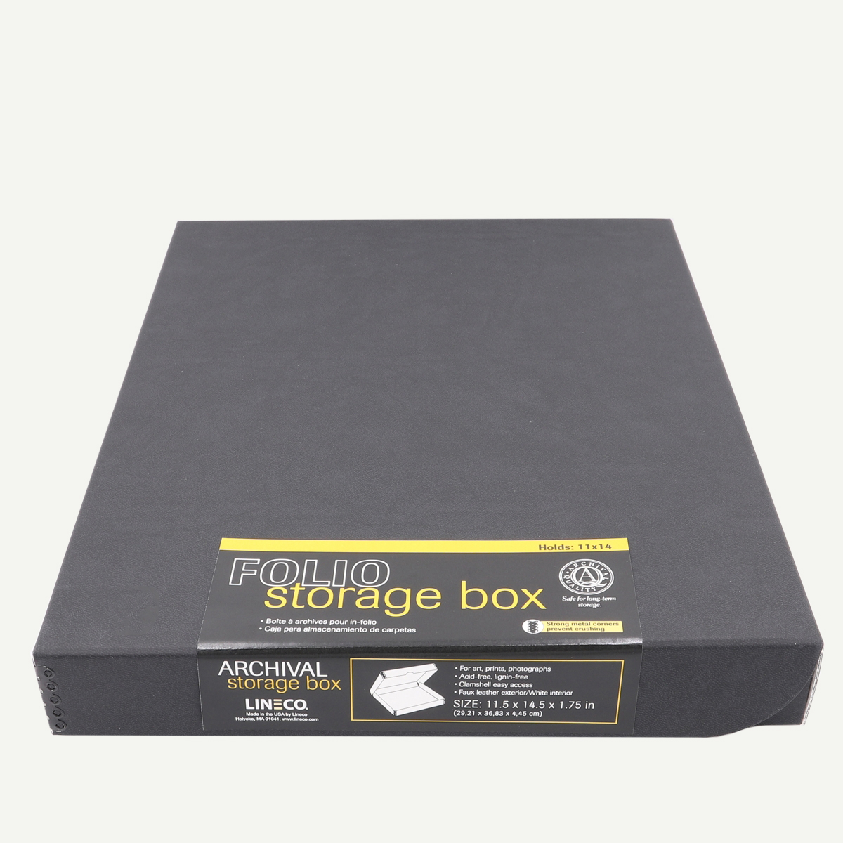 717-3116 Lineco Archival Folio Storage Box Black Faux Leather Acid-Free with Metal Edges 11.5 X 14.5 X1.75 inches 