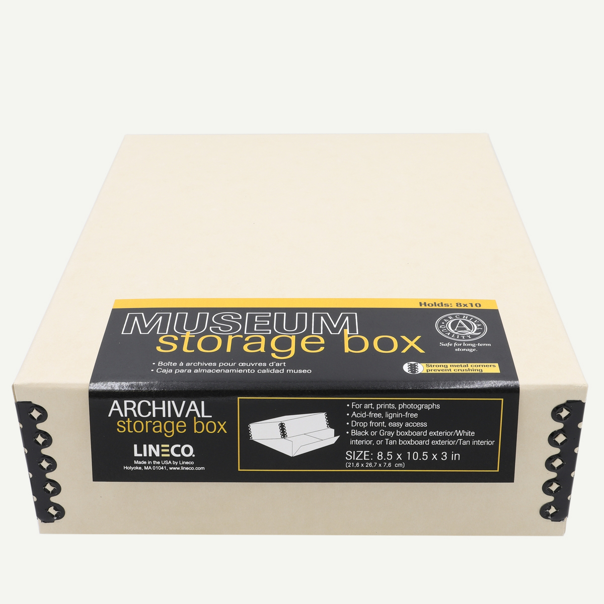 Lineco 8x10 Blue/Gray 3 Deep Archival Museum Storage Box Drop Front Design