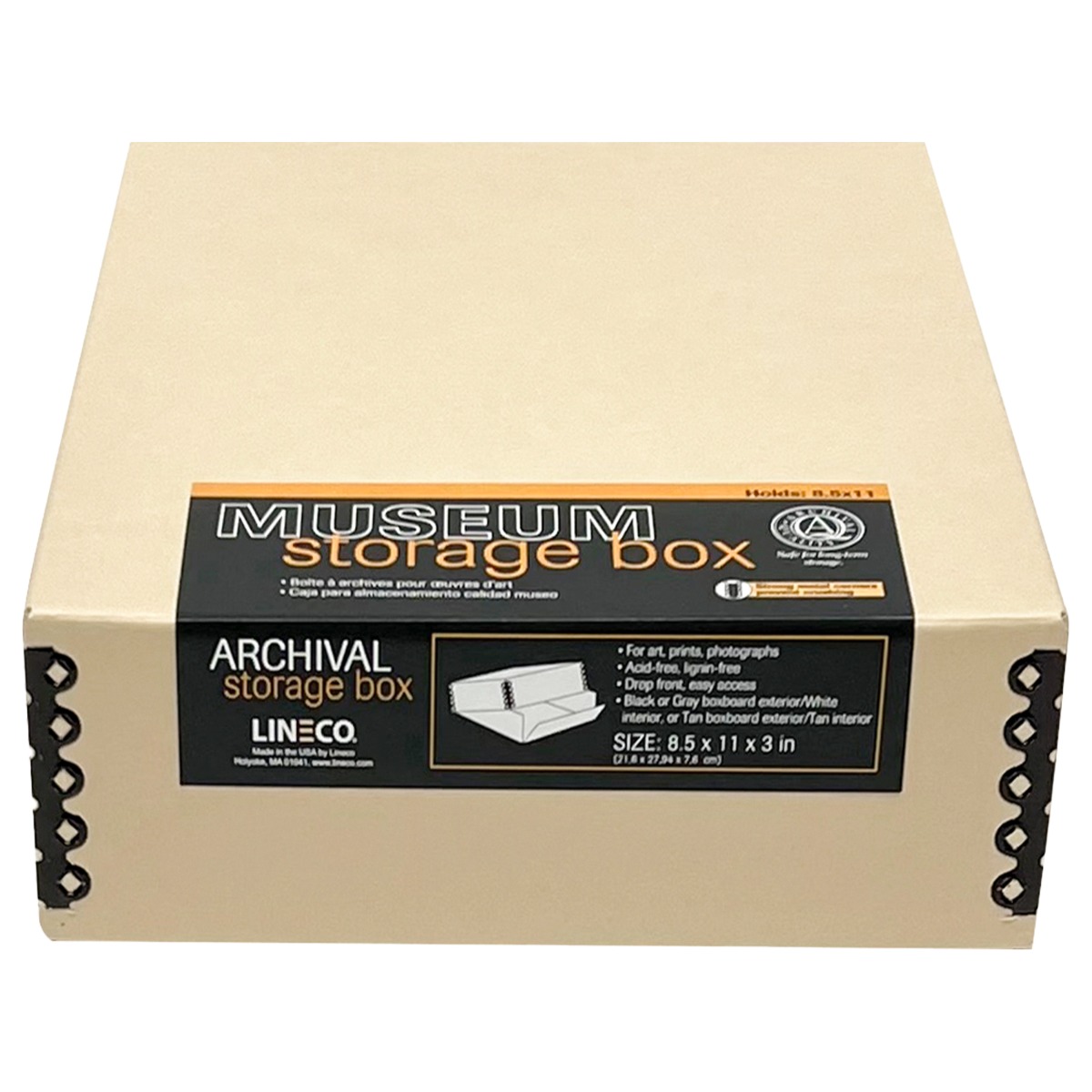 Lineco 8x10 Black 3 Deep Museum Storage Box Drop Front Design 8.5x10.5x3  In