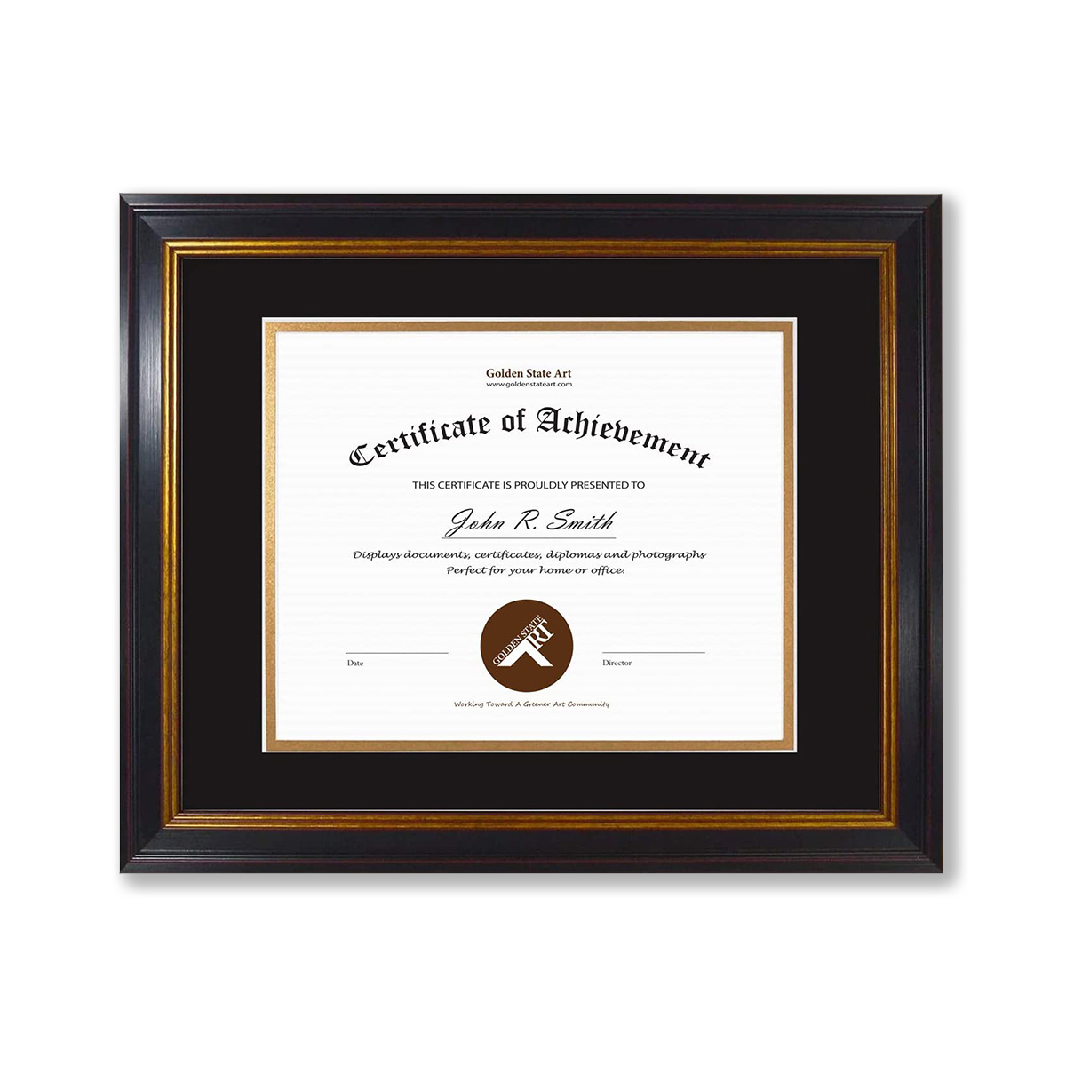 Mahogany Gold Rim with Double Mat GraduatePro 11x22 Diploma Picture Frame with Tassel Holder for 8.5x11 Document/Certificate & 5x7 Photo Tassel Shadow Box & Real Glass Black Over Gold 